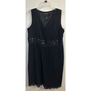 LANE BRYANT Pleated Sleeveless Black Midi Dress Women 16 Sequins Event Formal